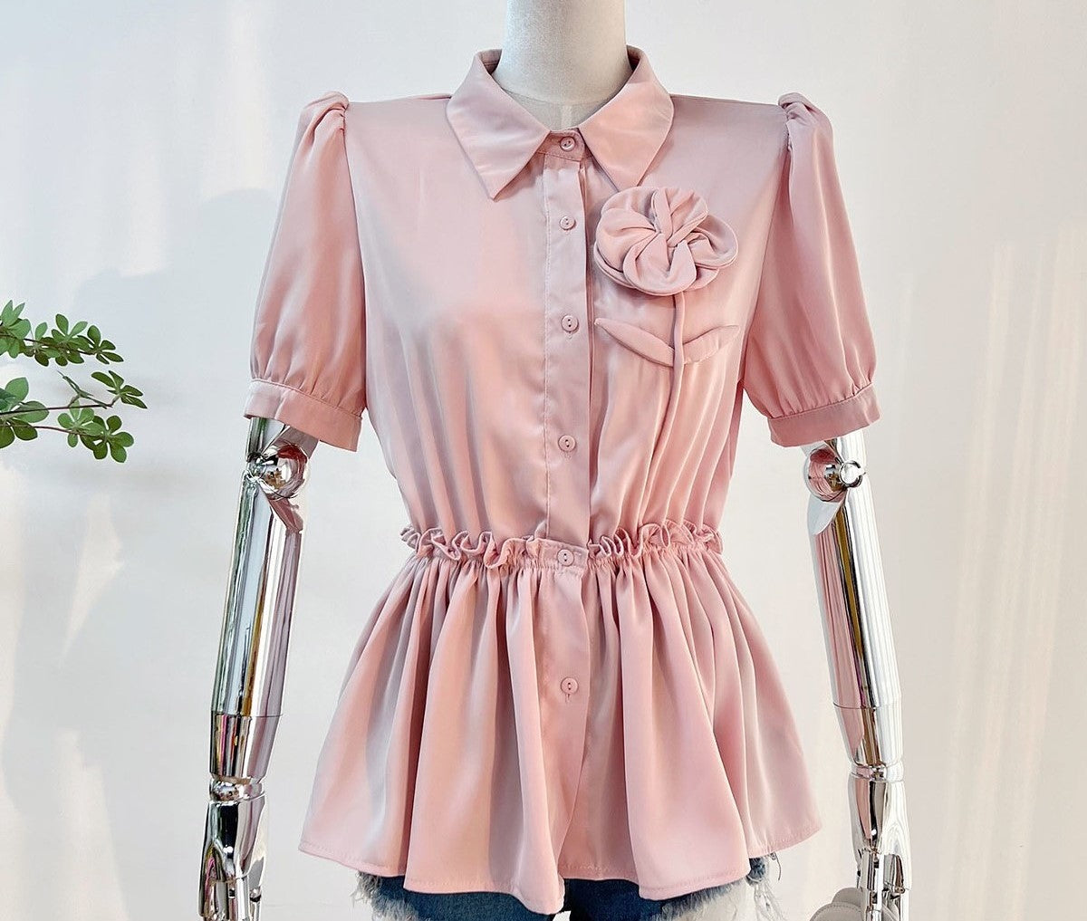 Short sleeve peplum blouse, Button down front🩷