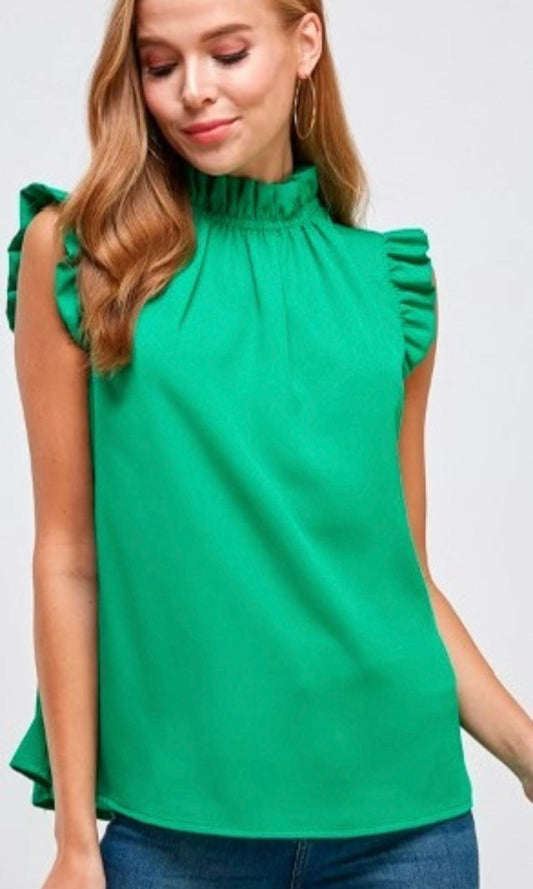 Top Ruffled and Sleeve Elastic Green