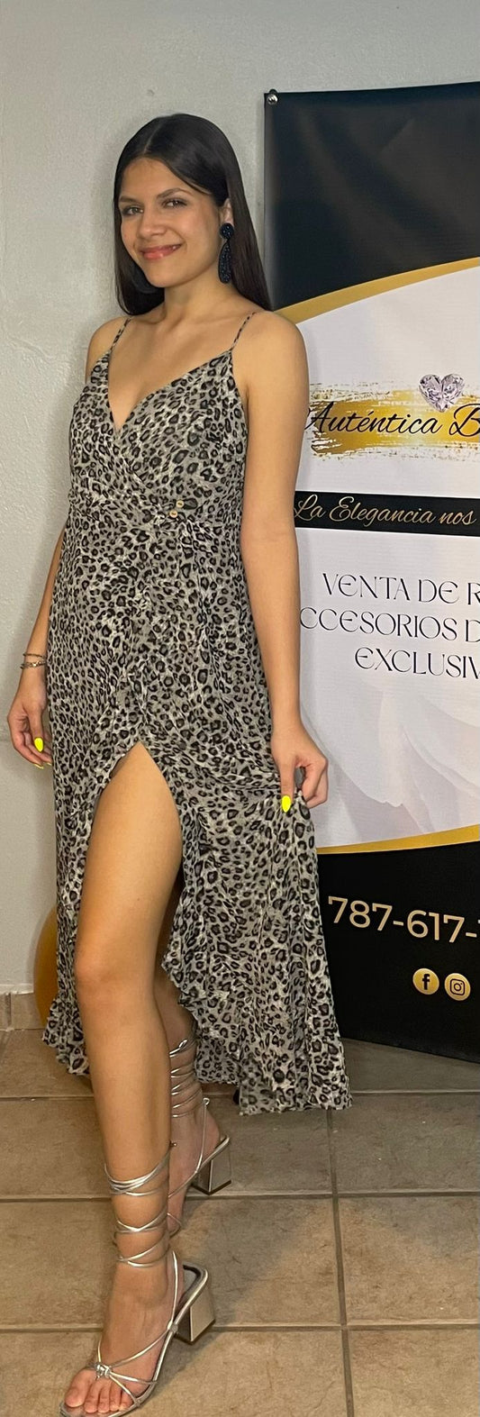 Dress with animal print neckline